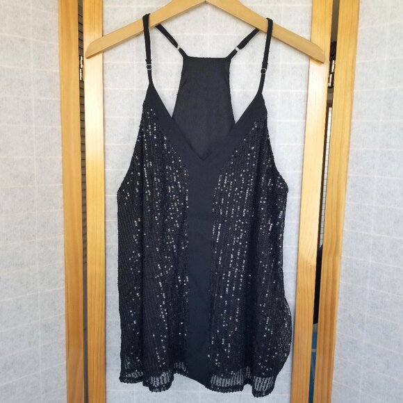 Black Sequin Tank Top Racerback Size Medium New Year's Eve; Holiday Party - Picture 2 of 8